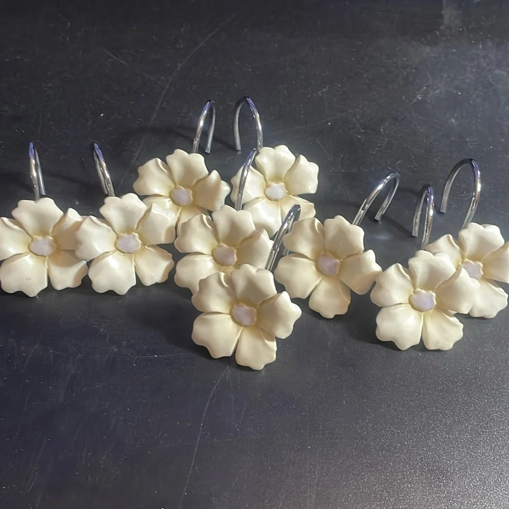 Cream Floral cottage core Shower Curtain Hooks